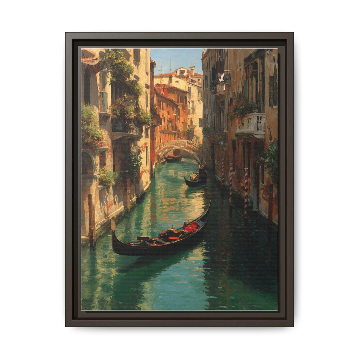 Venice wall art framed canvas print in an espresso wood frame
