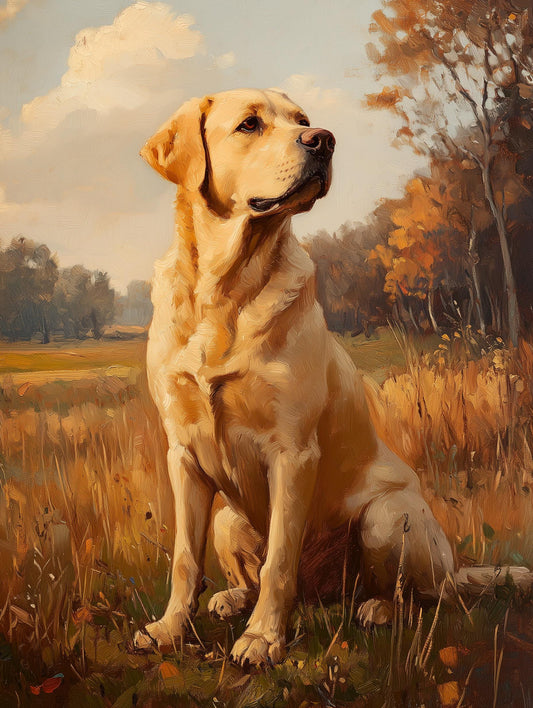 Painterly Labrador canvas print with the dog's coat brushed in warm gold