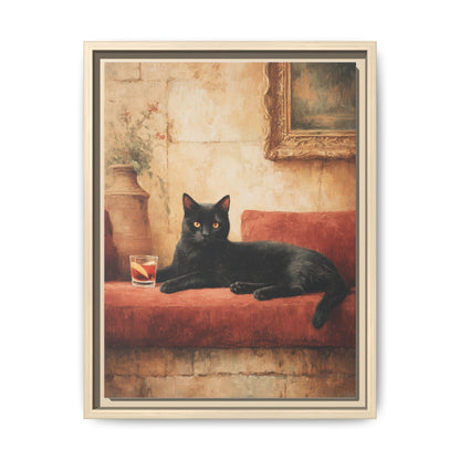 Negroni wall art framed canvas print in a natural wood frame