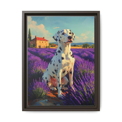 Dalmatian wall art framed canvas print in an espresso wood frame