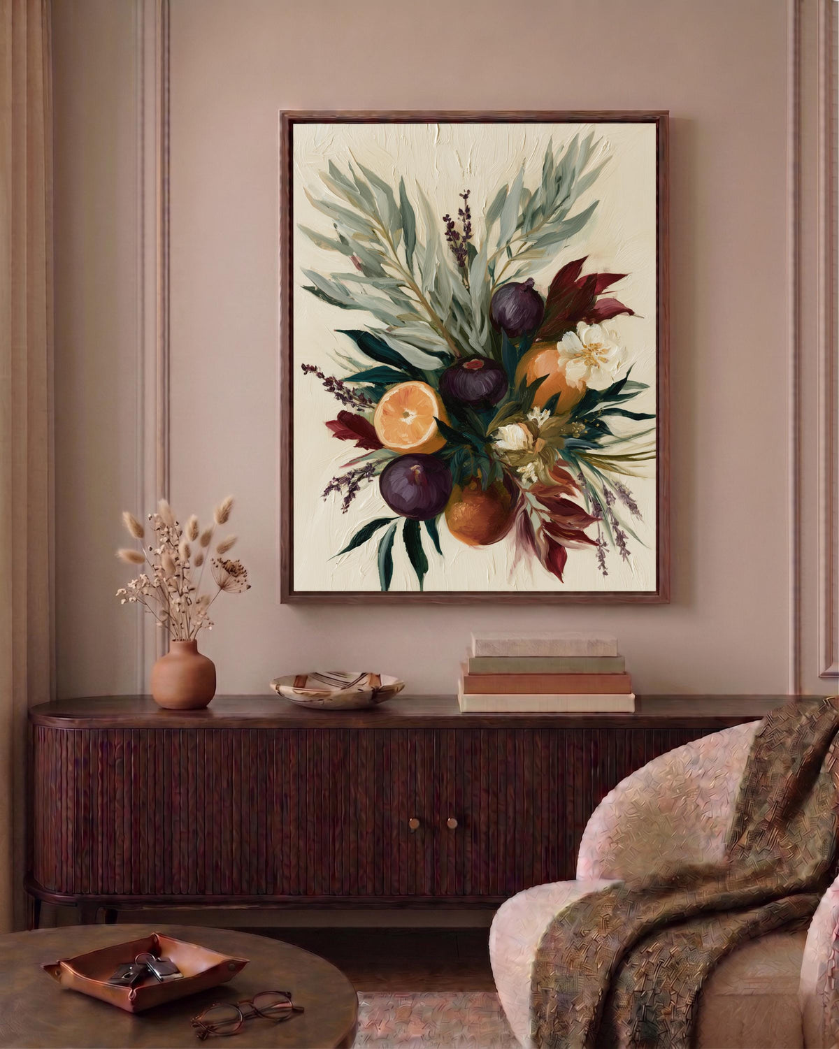 Botanical framed canvas in a handmade solid wood frame, ready to hang
