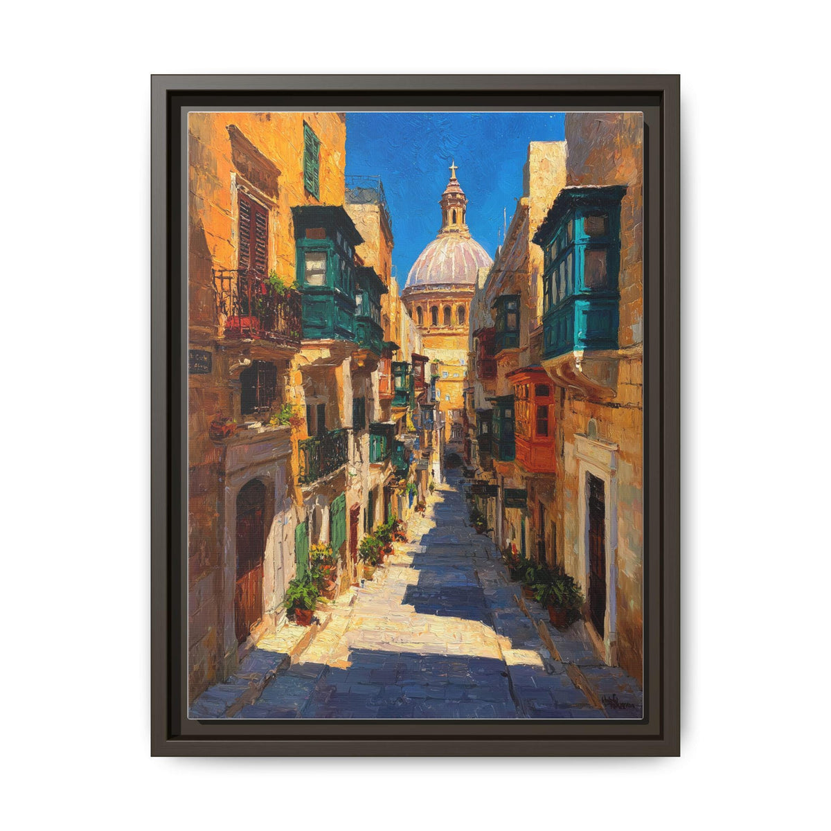 Valletta wall art framed canvas print in an espresso wood frame