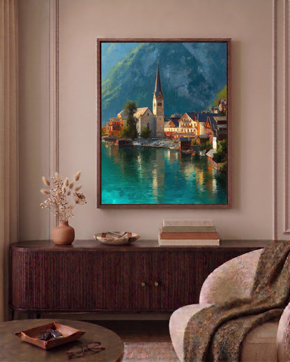 Hallstatt framed canvas printed on cotton and hand-framed in solid wood