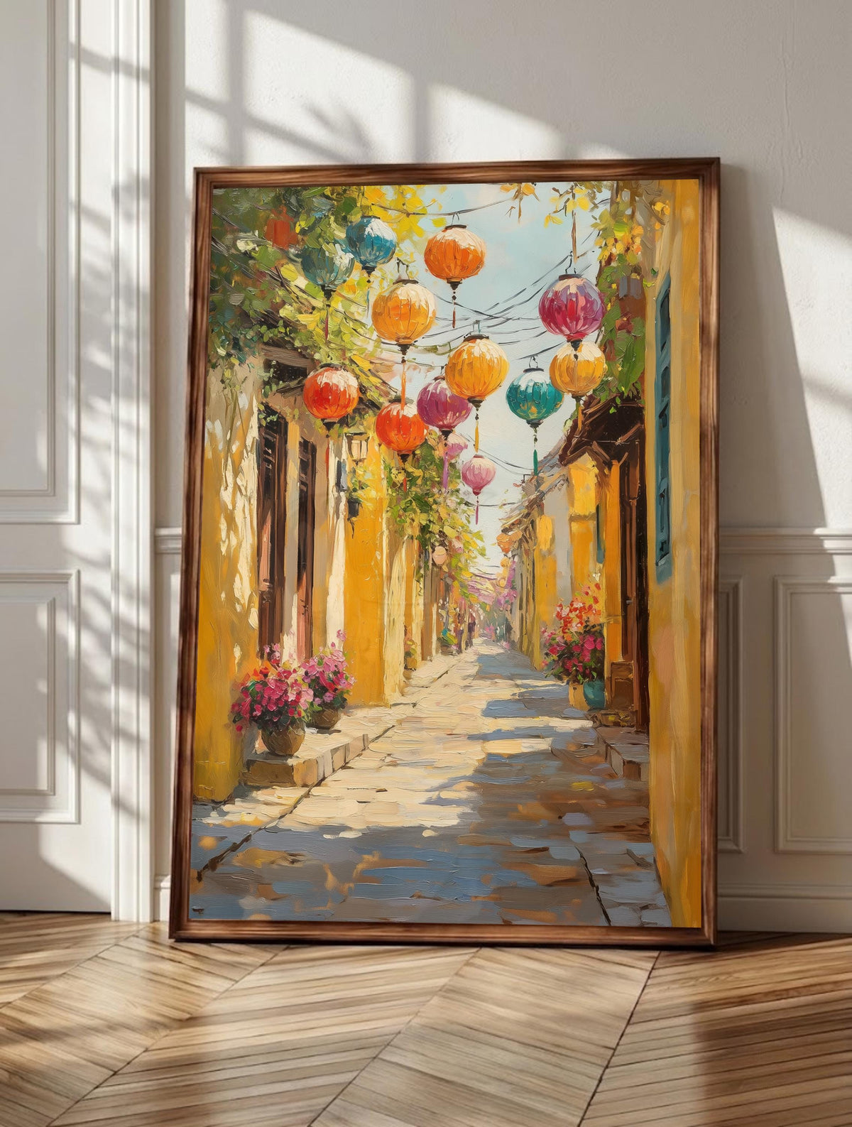 Hoi An wall art: lantern-lit streets and old trading houses of Vietnam's ancient town
