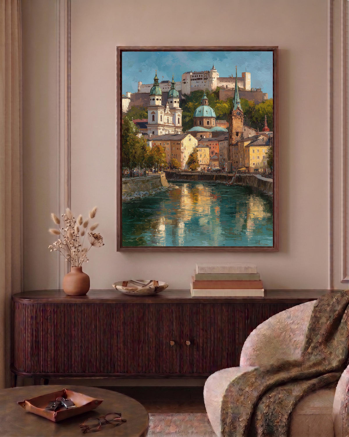 Austria cityscape framed canvas in a handmade solid wood frame, ready to hang