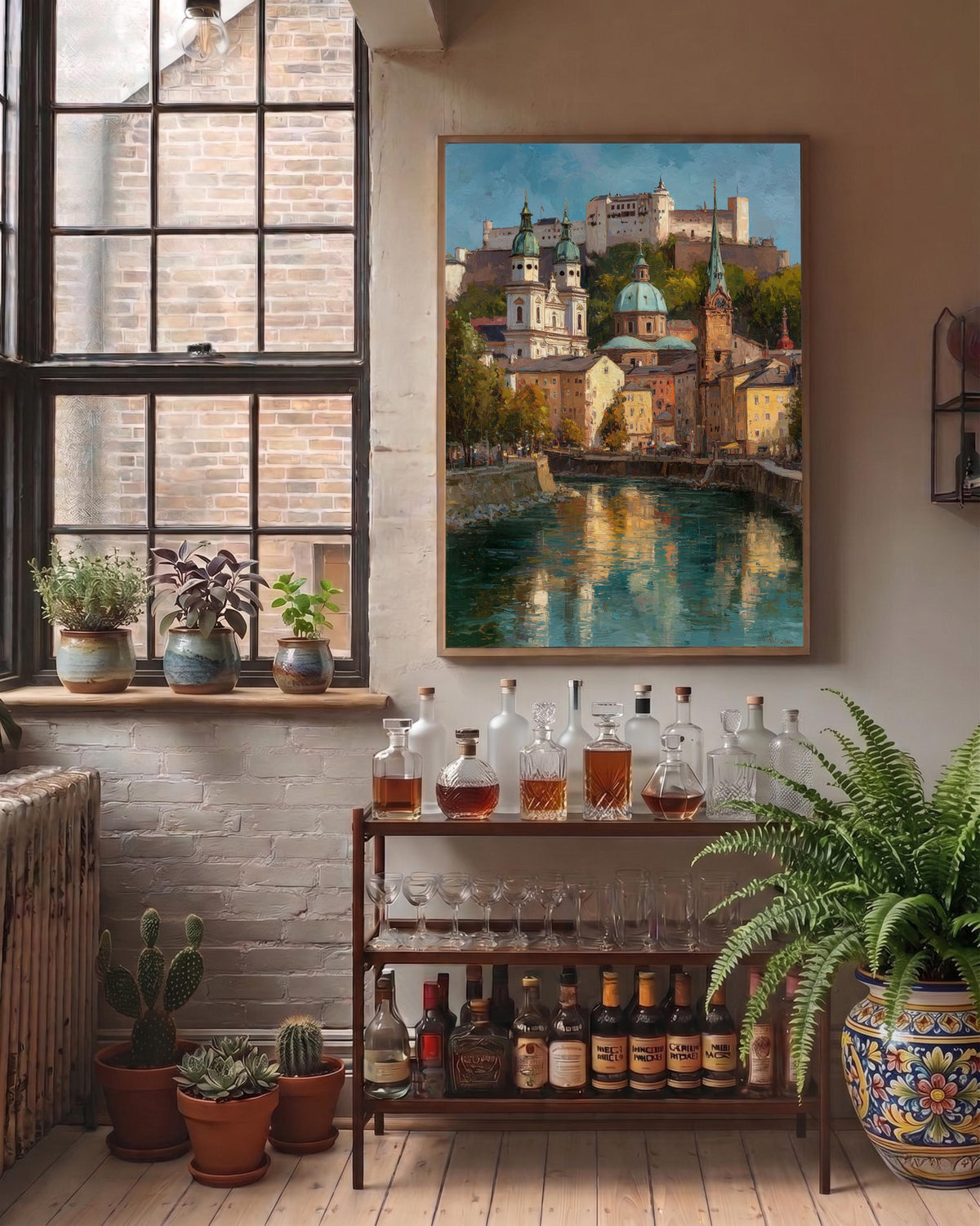 Oil-painting style Salzburg print on cotton canvas, made to order in seven sizes