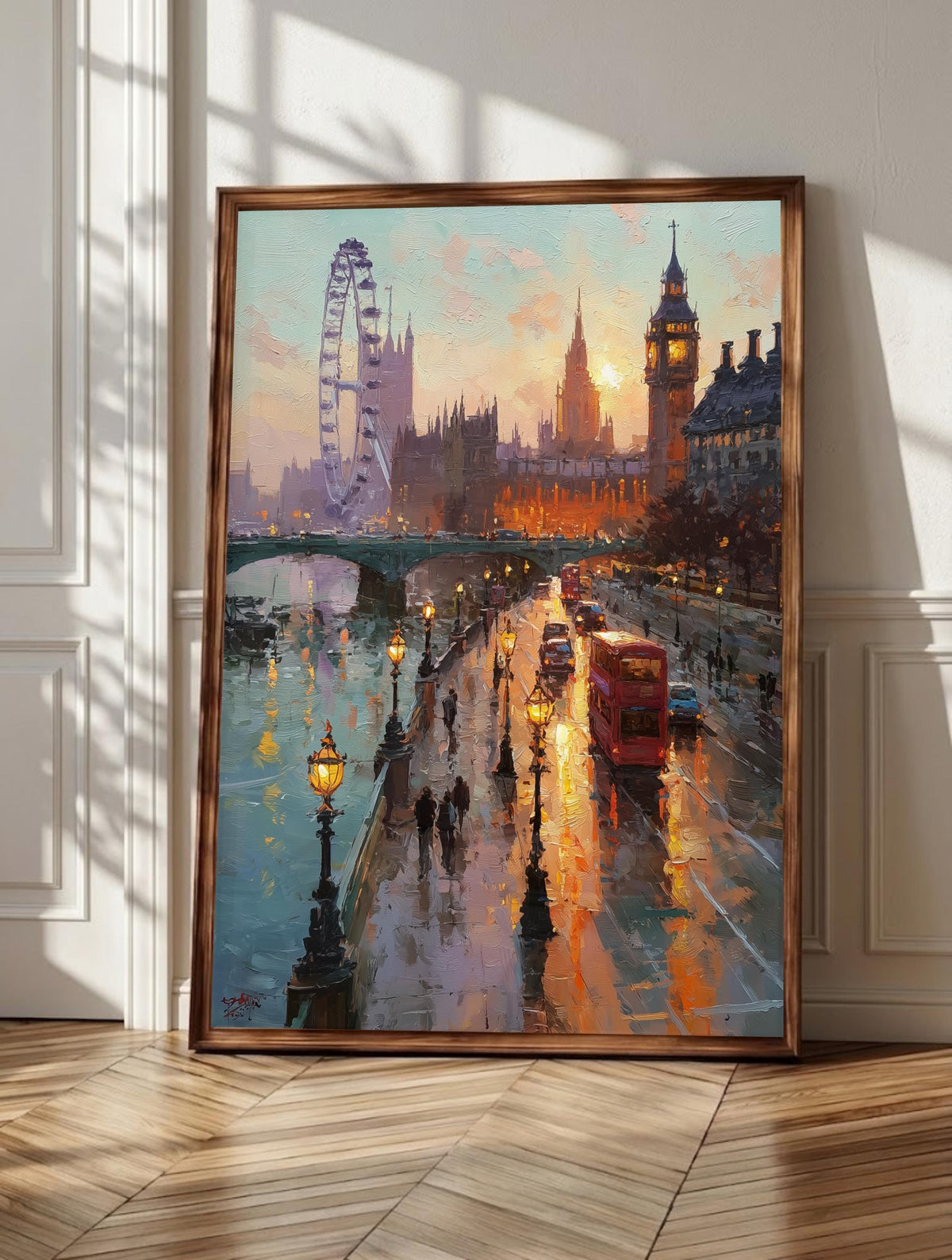 Big Ben wall art: the clock tower above the Thames at golden hour, framed canvas print