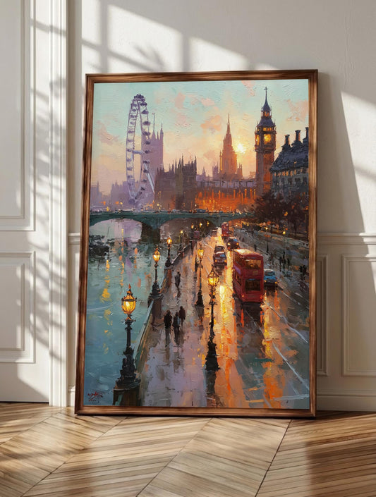 Big Ben wall art: the clock tower above the Thames at golden hour, framed canvas print