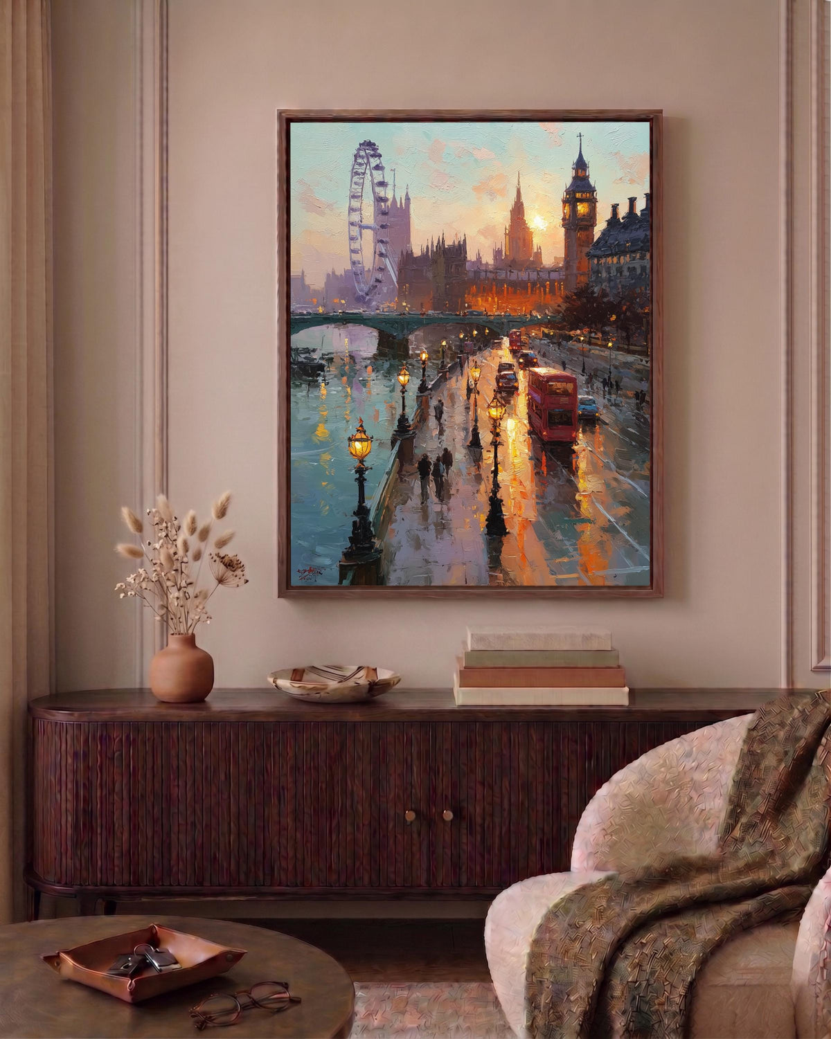 London canvas print on cotton canvas, hand-framed in solid wood and ready to hang