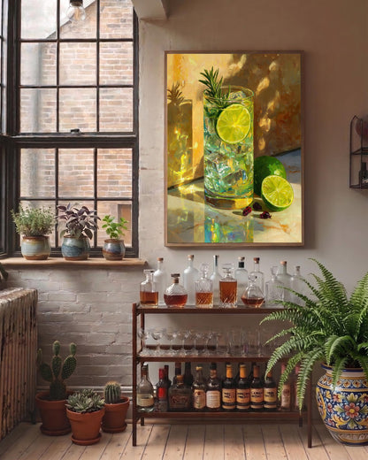 Gin and tonic framed canvas printed on cotton and framed in solid wood