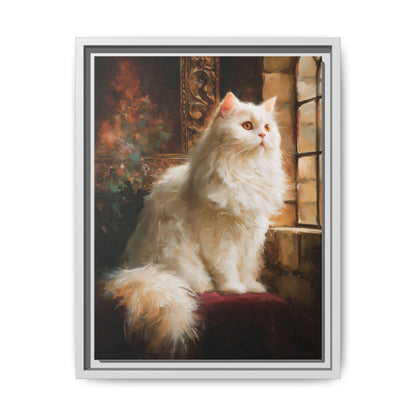 Persian Cat wall art framed canvas print in a white wood frame