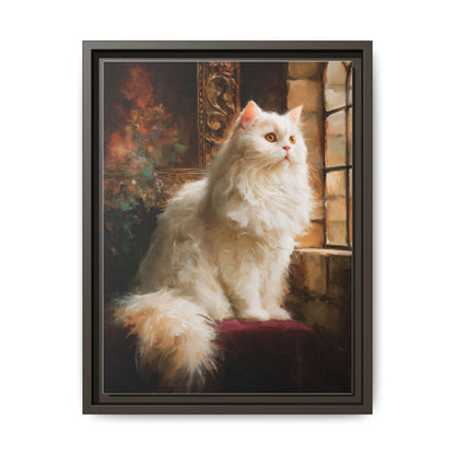 Persian Cat wall art framed canvas print in an espresso wood frame