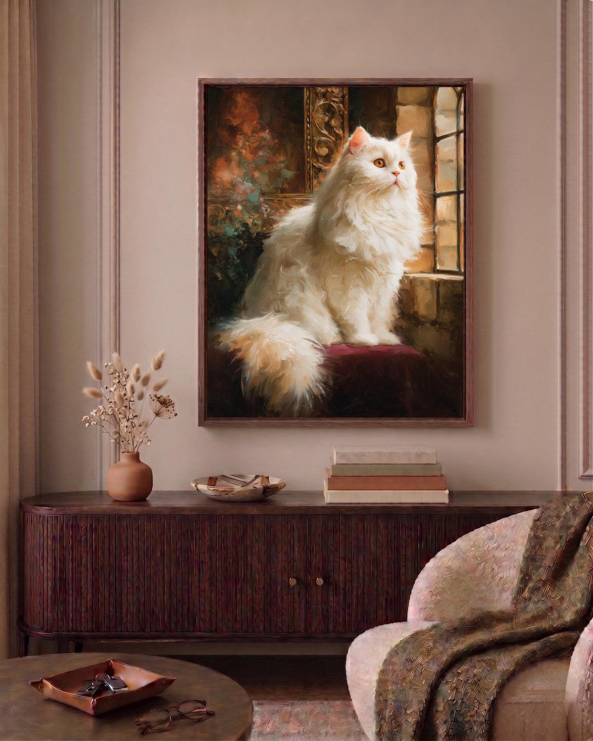 Persian cat framed canvas hand-framed in solid wood, ready to hang