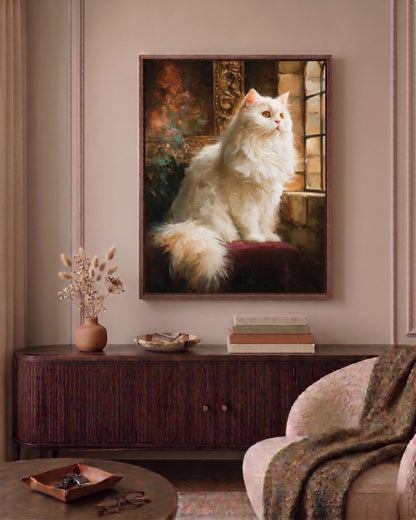 Persian cat framed canvas hand-framed in solid wood, ready to hang