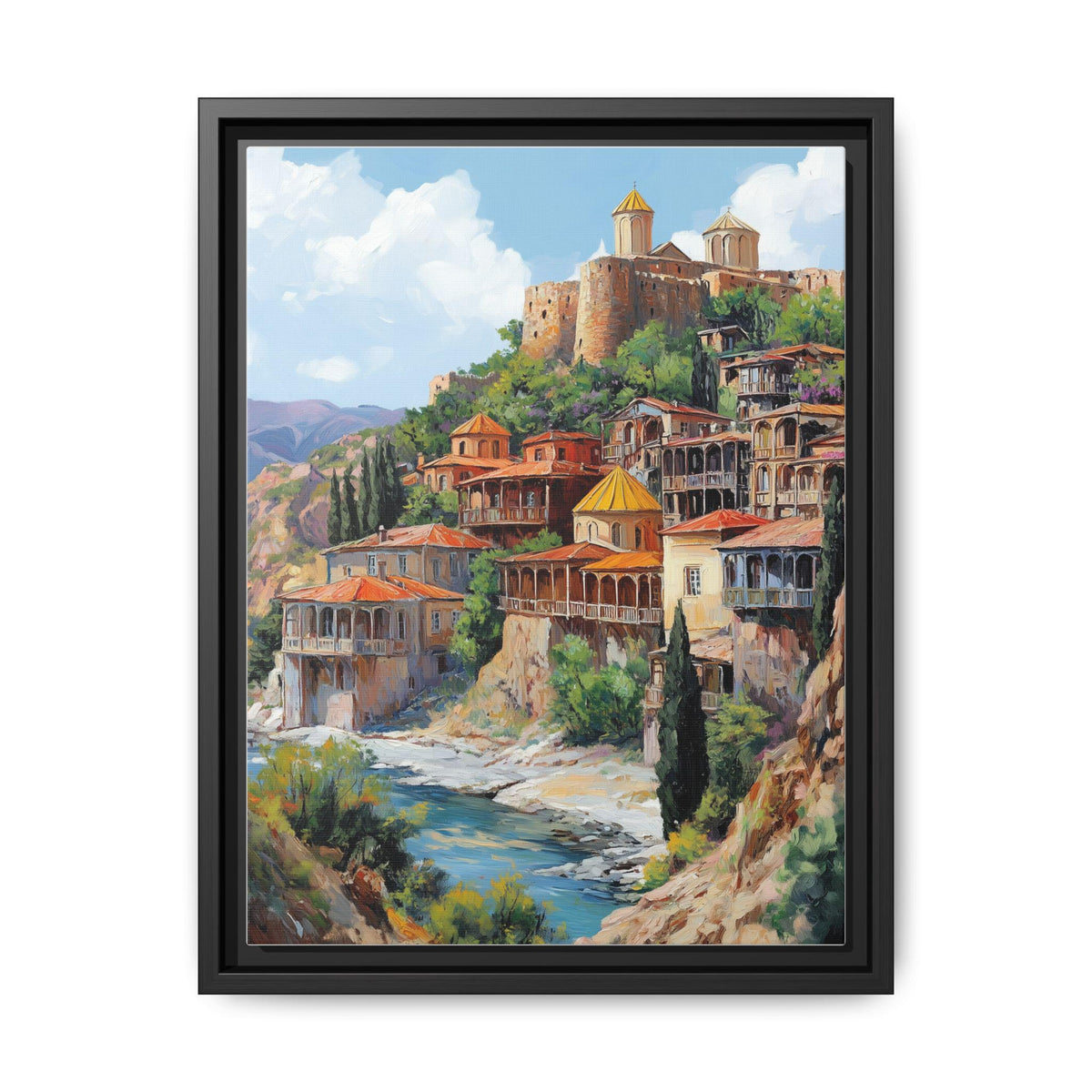 Tbilisi wall art framed canvas print in a black wood frame