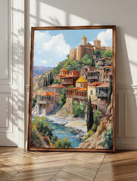 Tbilisi wall art: sulphur bath domes and carved wooden balconies up the canyon