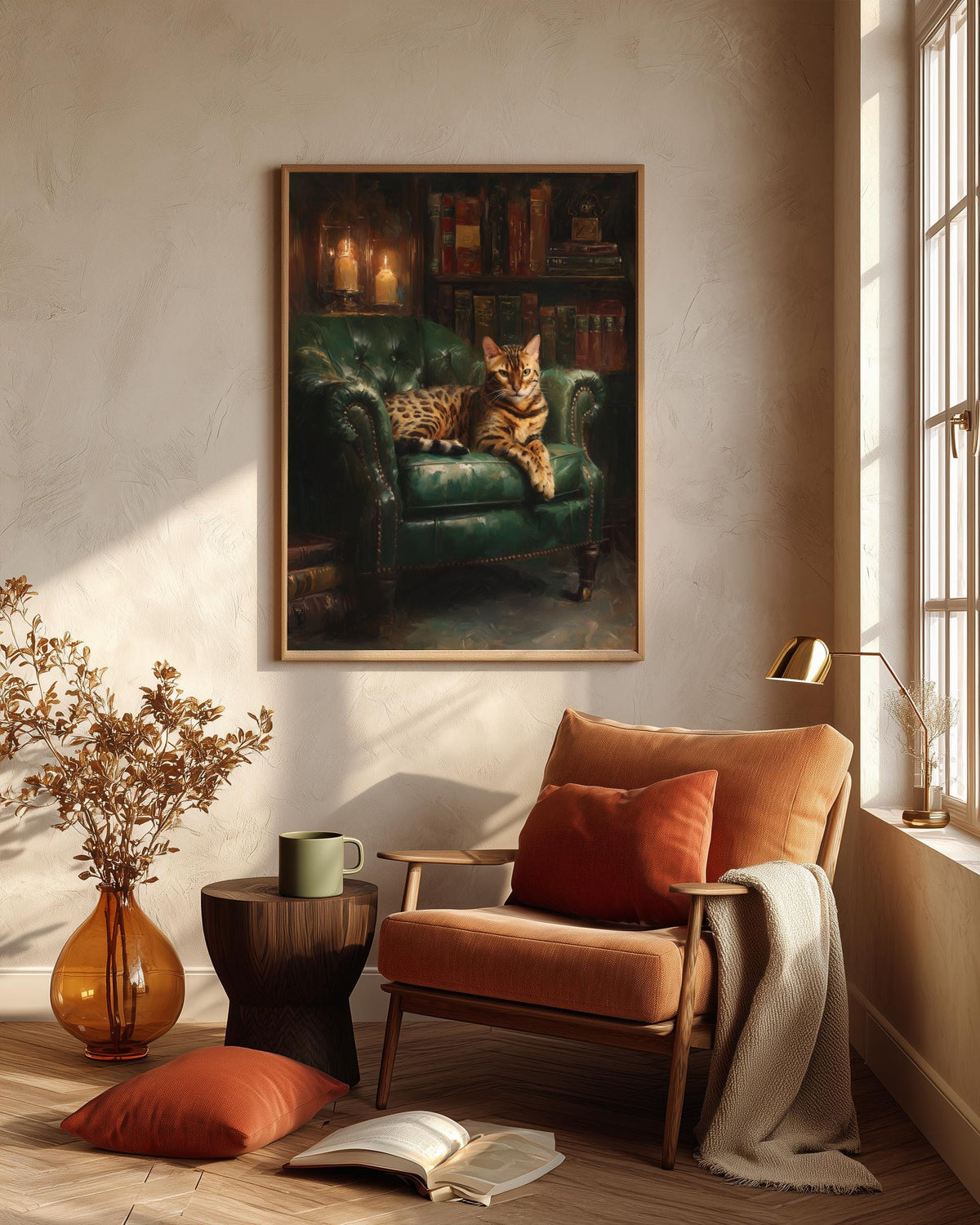 Oil-painting style Bengal cat printed on cotton canvas, made to order