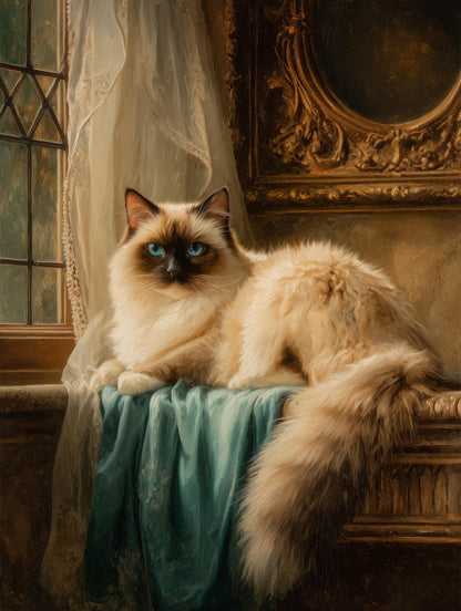 Painterly Ragdoll canvas print with calm poise and soft blue eyes