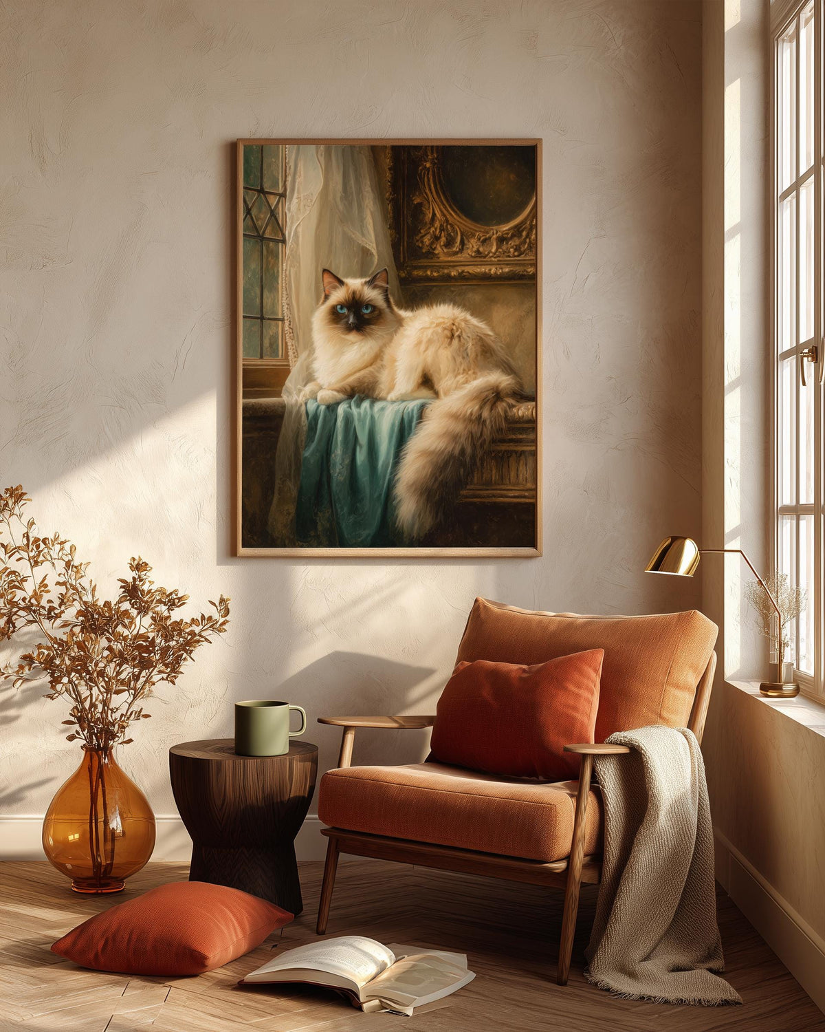 Oil-painting style feline print on cotton canvas, made to order in seven sizes