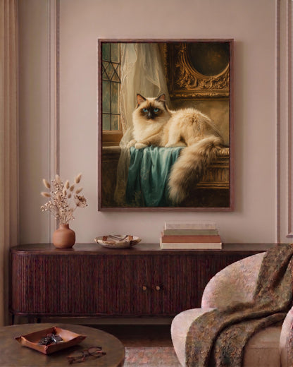 Cat portrait framed canvas hand-framed in solid wood, ready to hang