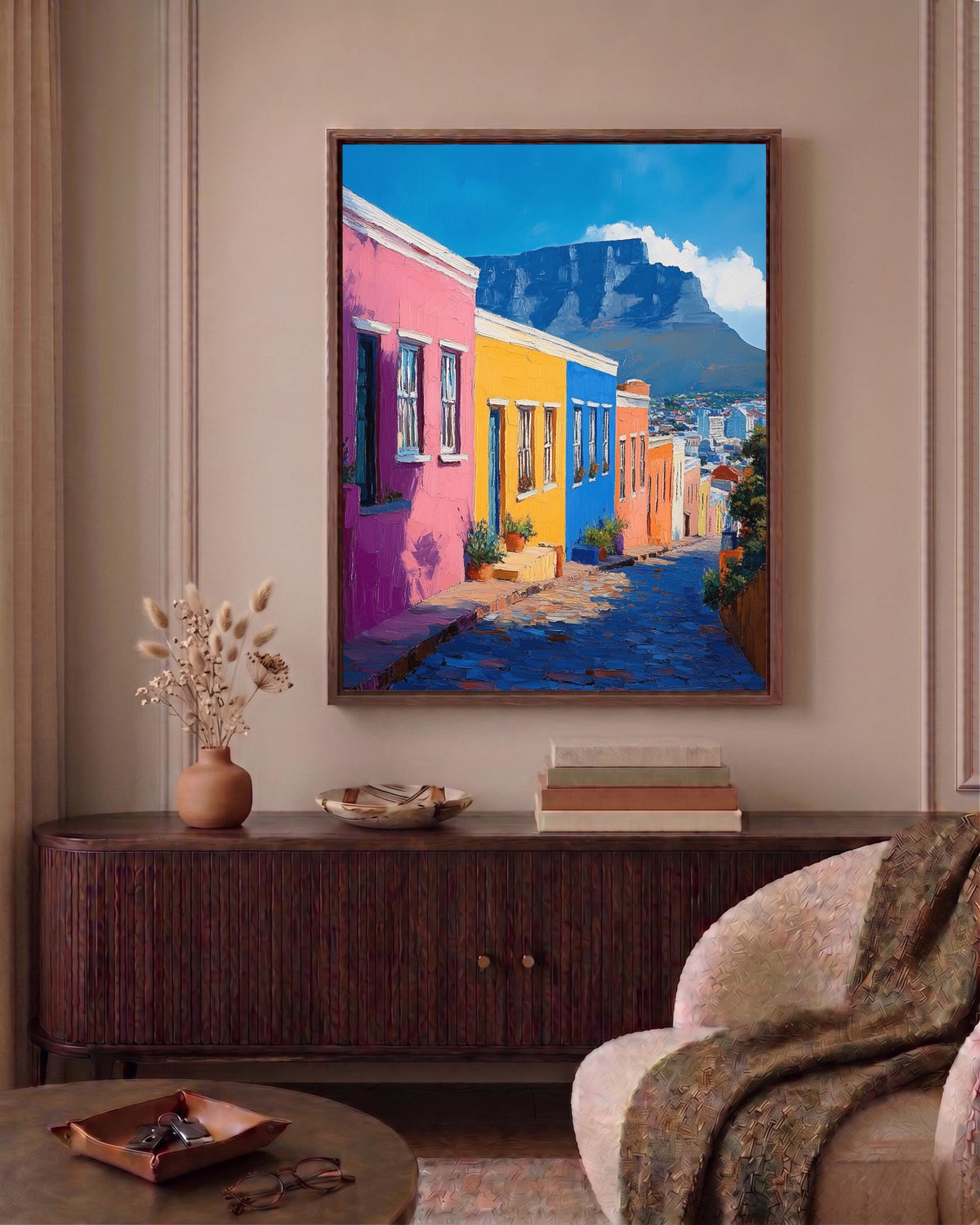 South African framed canvas art set in a solid wood frame, ready to hang