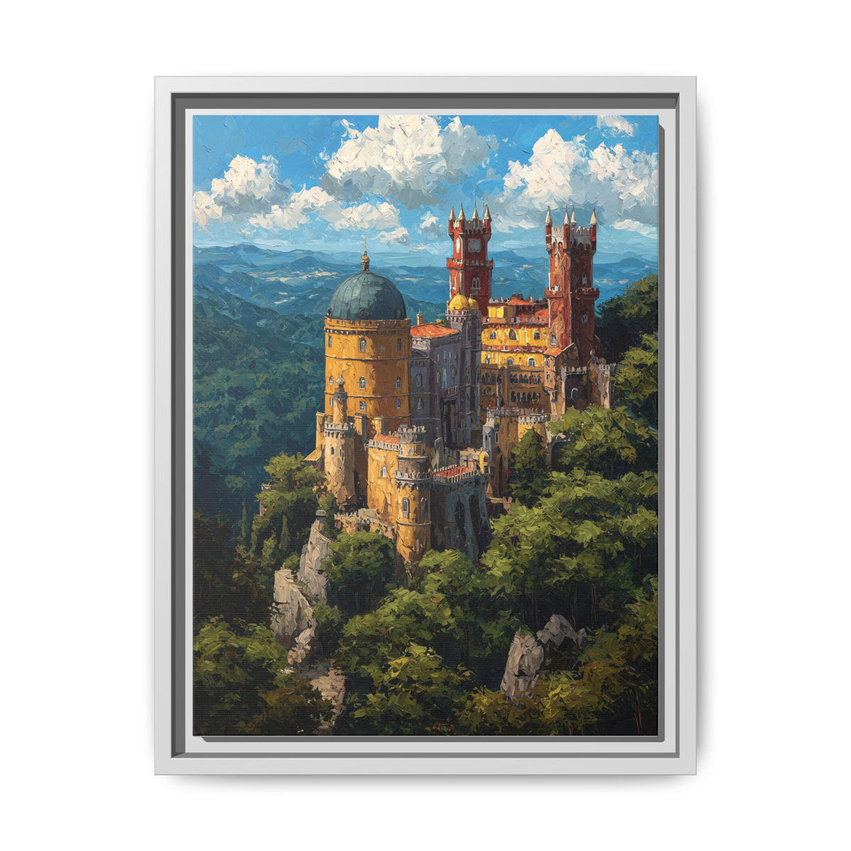 Sintra wall art framed canvas print in a white wood frame