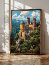 Sintra wall art: the romantic Pena Palace on its hilltop in warm painterly color
