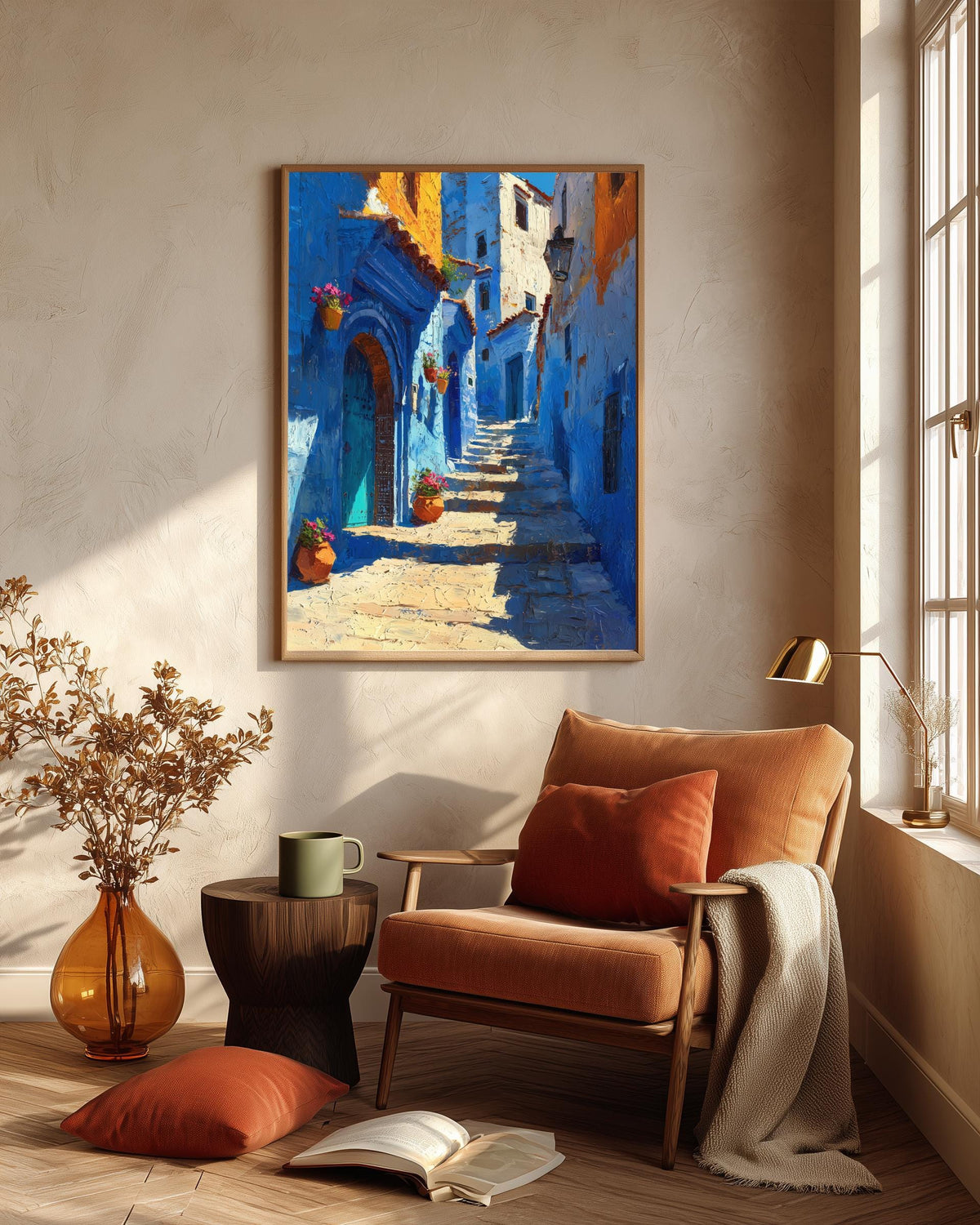 Oil-painting style Moroccan alley printed on cotton canvas, made to order