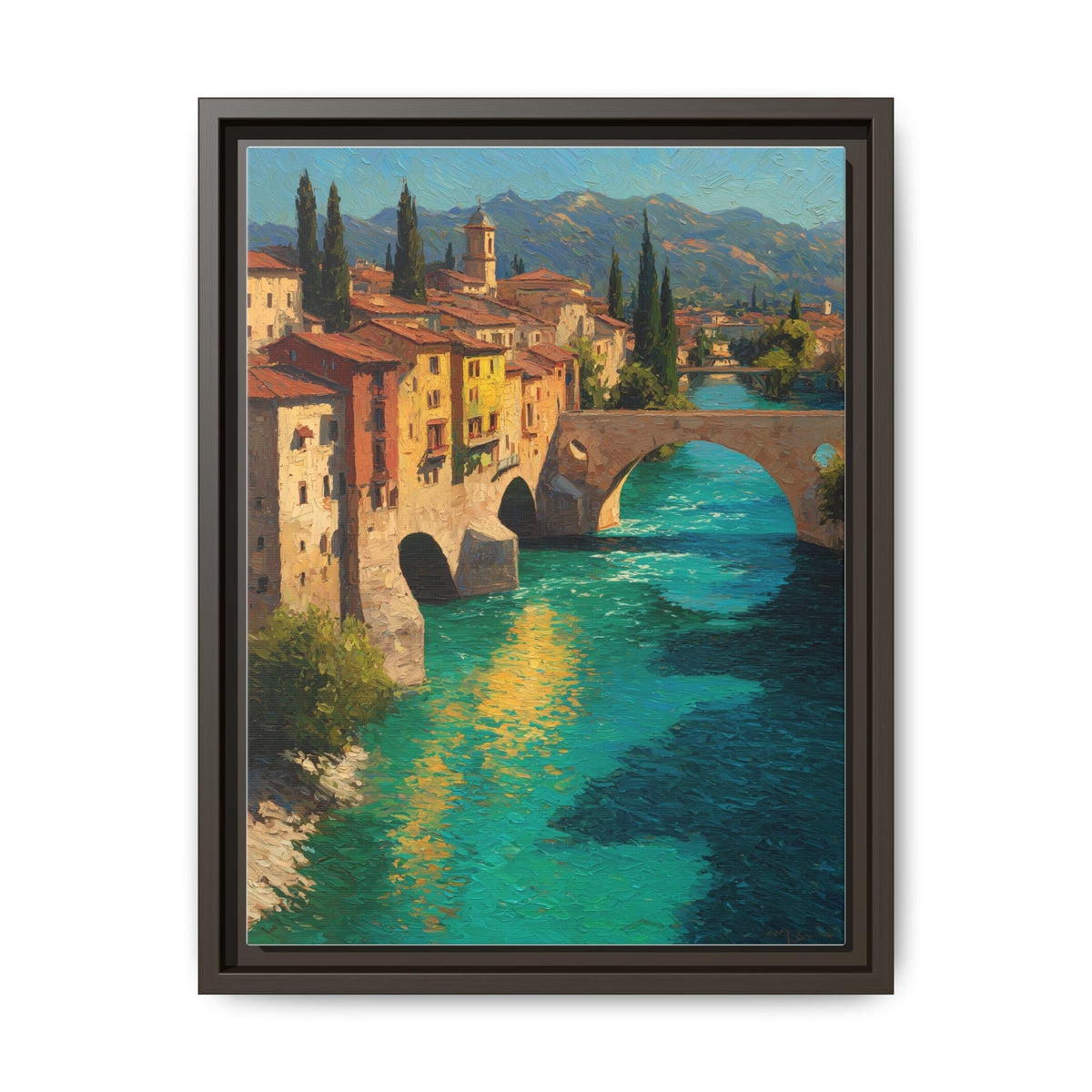 Verona wall art framed canvas print in an espresso wood frame