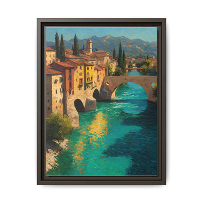 Verona wall art framed canvas print in an espresso wood frame