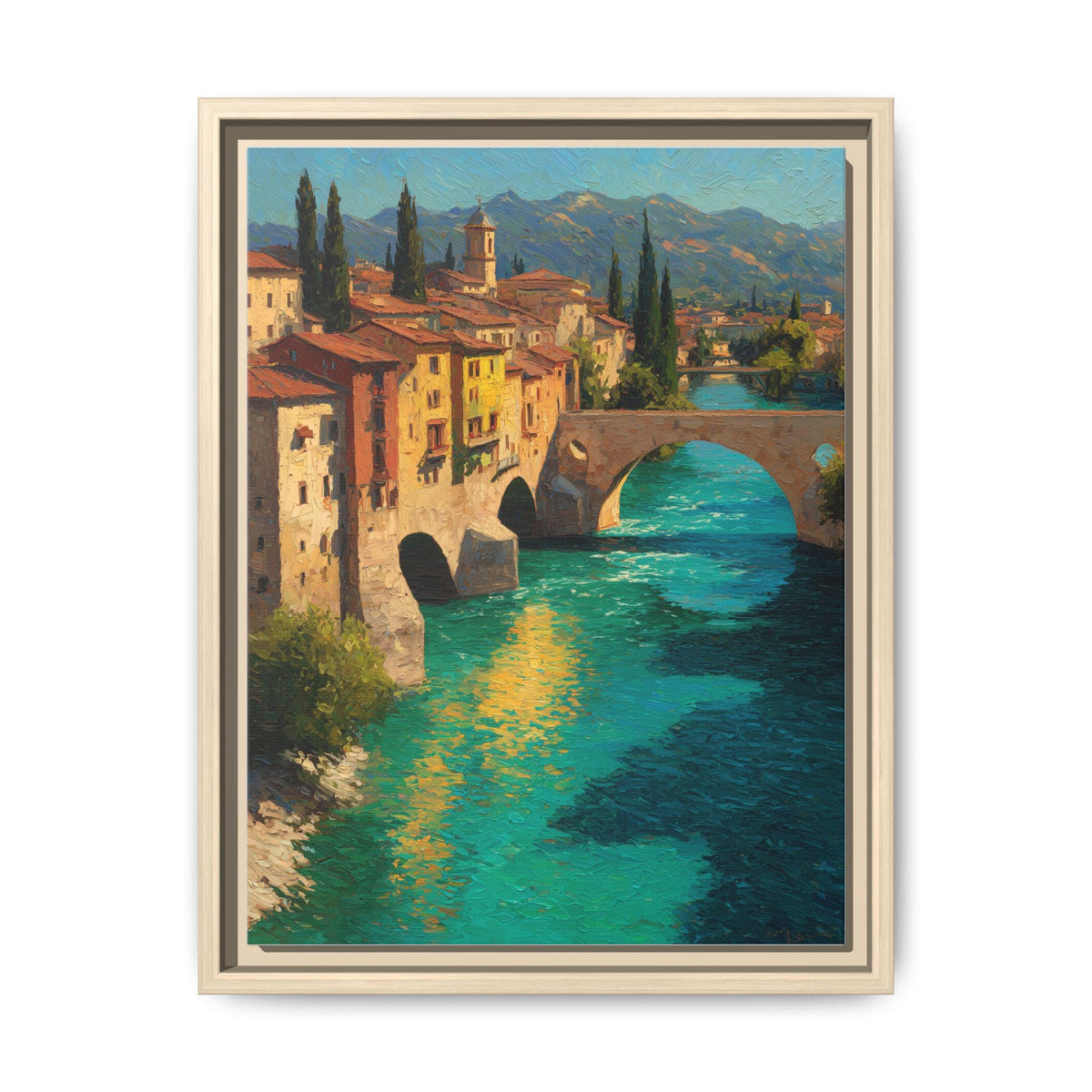 Verona wall art framed canvas print in a natural wood frame