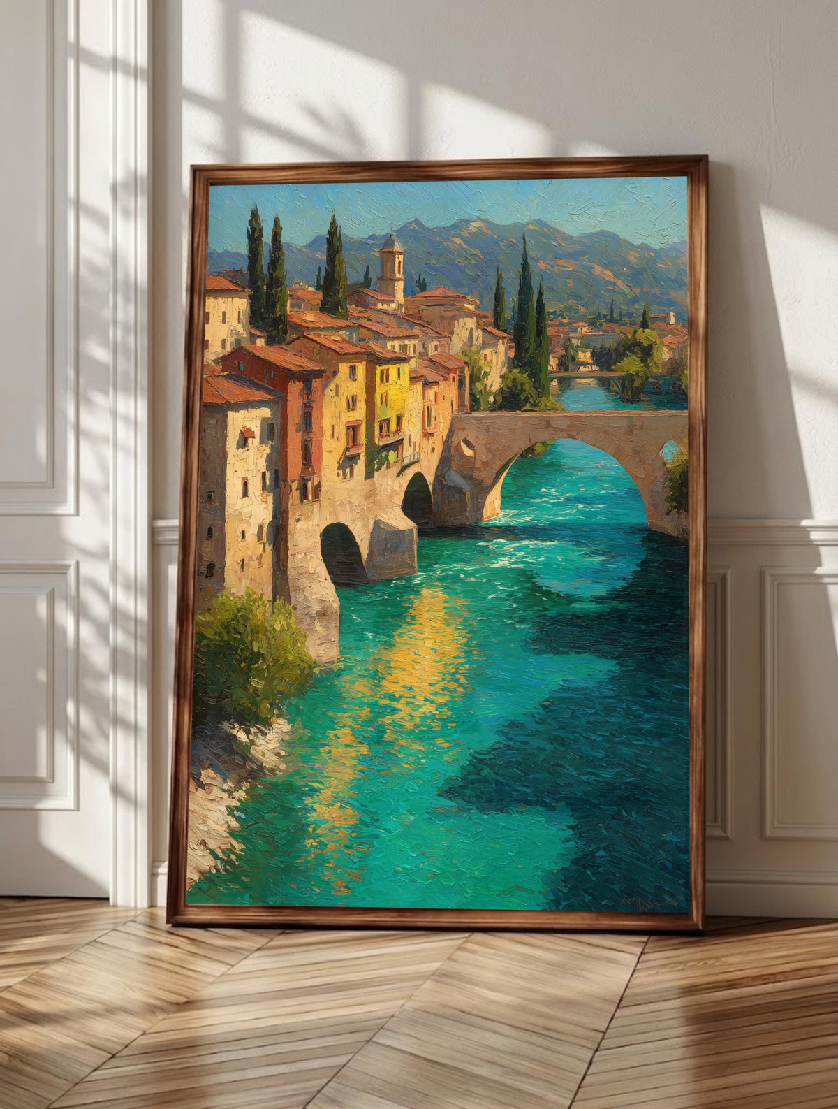 Verona wall art: the Roman arches of Ponte Pietra spanning the Adige river