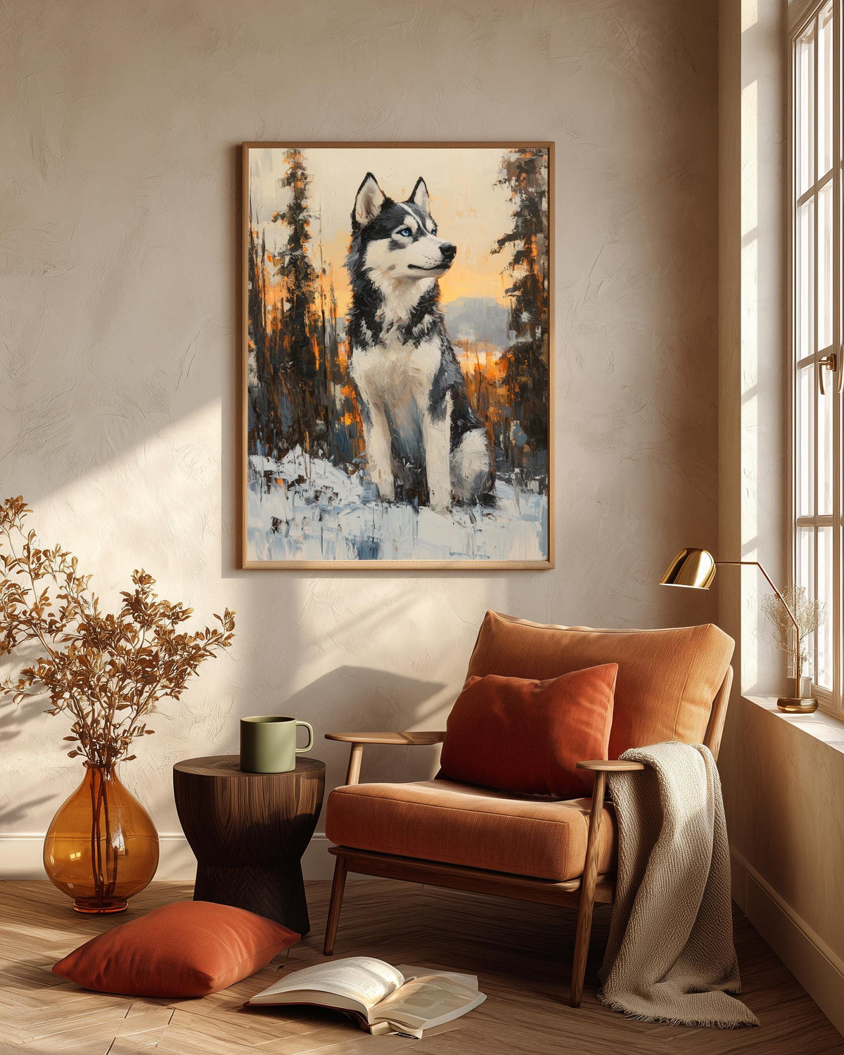 Husky dog canvas print on cotton canvas, hand-framed in solid wood and ready to hang
