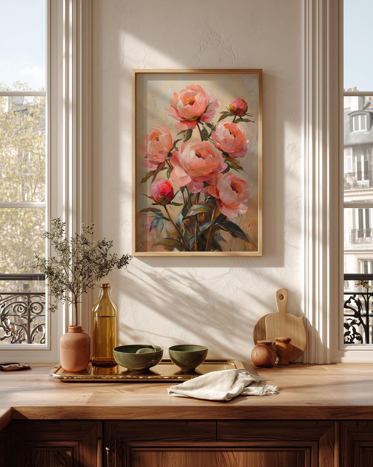 Oil-painting style peony print, ready to hang and made to order in seven sizes