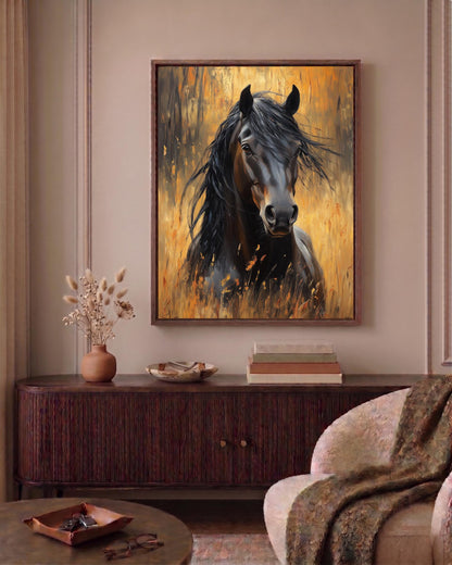 Equestrian canvas print on cotton canvas, framed in solid wood and ready to hang