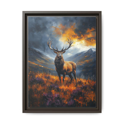 Stag wall art framed canvas print in an espresso wood frame