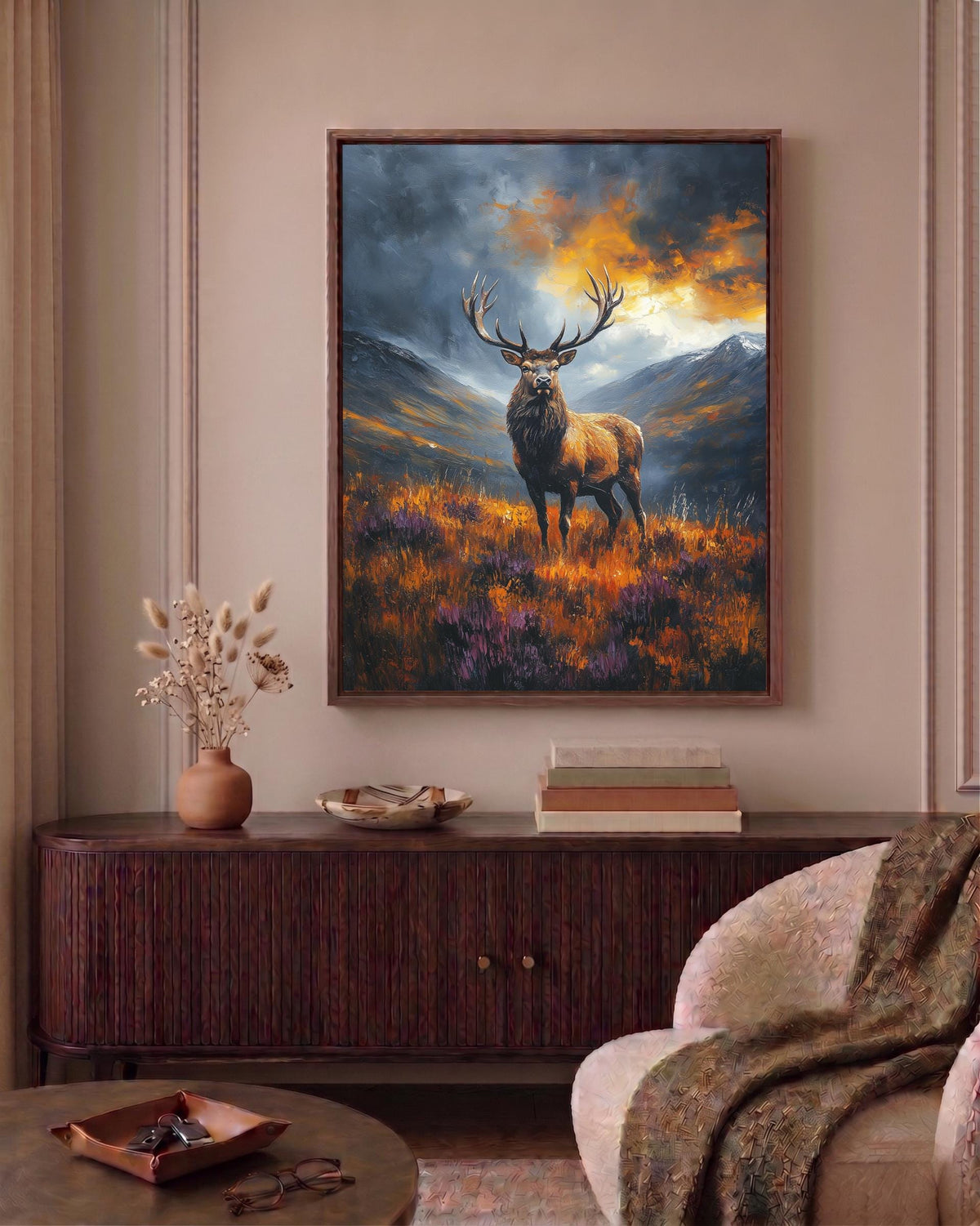 Stag framed canvas hand-framed in solid wood, ready to hang out of the box