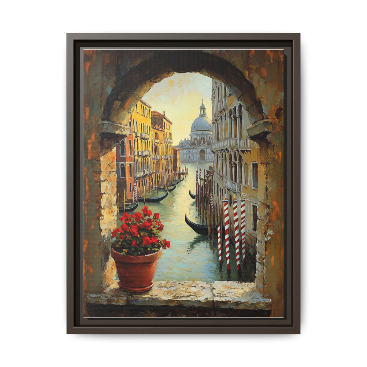 Venice art framed canvas print in an espresso wood frame