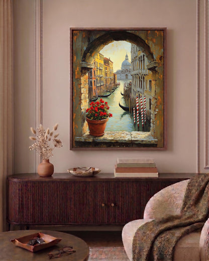 Venice framed canvas hand-framed in solid wood and made to order, ready to hang