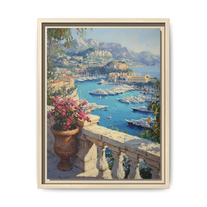 Monaco wall art framed canvas print in a natural wood frame