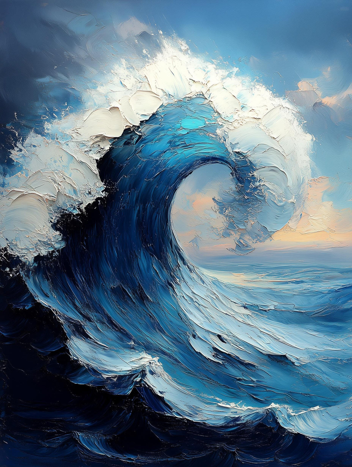 Painterly crashing wave canvas print in deep sea green and foaming white