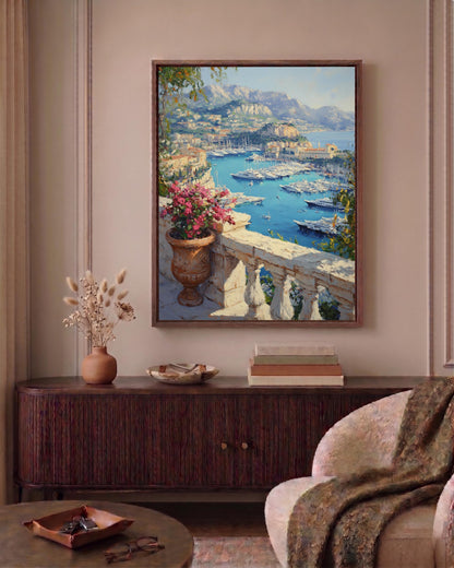 Monaco canvas print on cotton canvas, hand-framed in solid wood and ready to hang