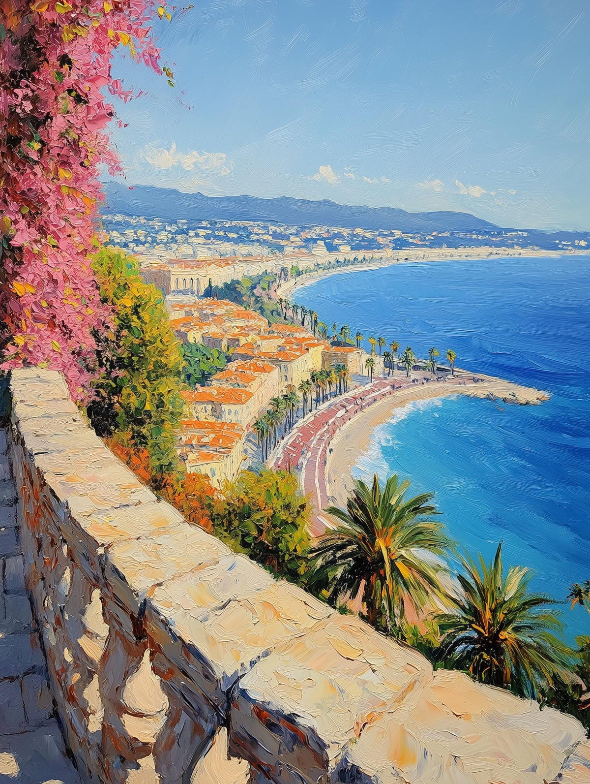 Painterly French Riviera canvas print with sun-washed ochre facades