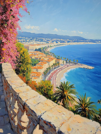 Painterly French Riviera canvas print with sun-washed ochre facades