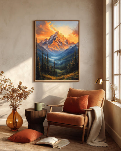Mountain canvas print on cotton canvas, hand-framed in solid wood and made to order