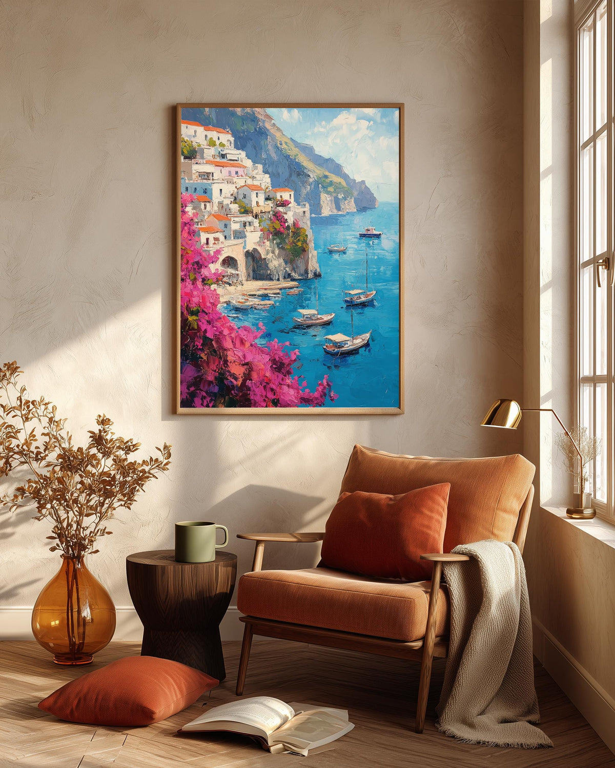 Positano oil-painting style print on cotton canvas, made to order and ready to hang