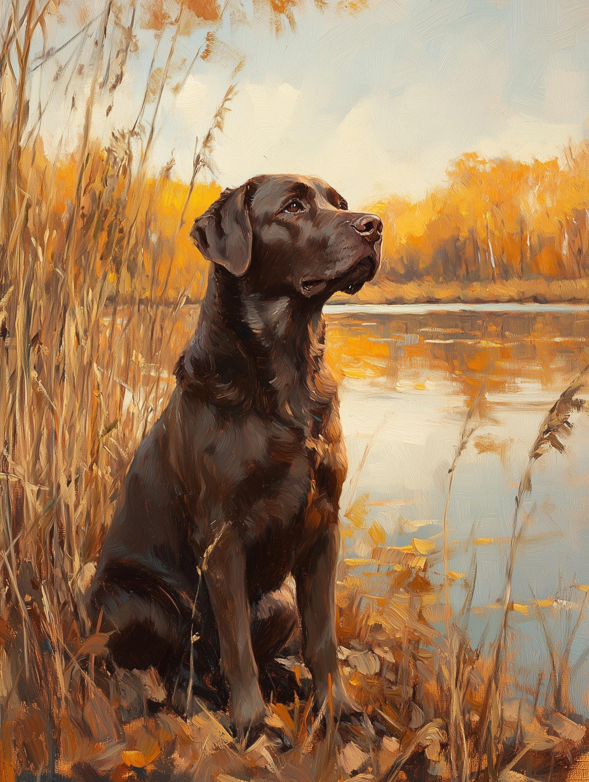 Painterly chocolate Labrador canvas print in the old sporting tradition