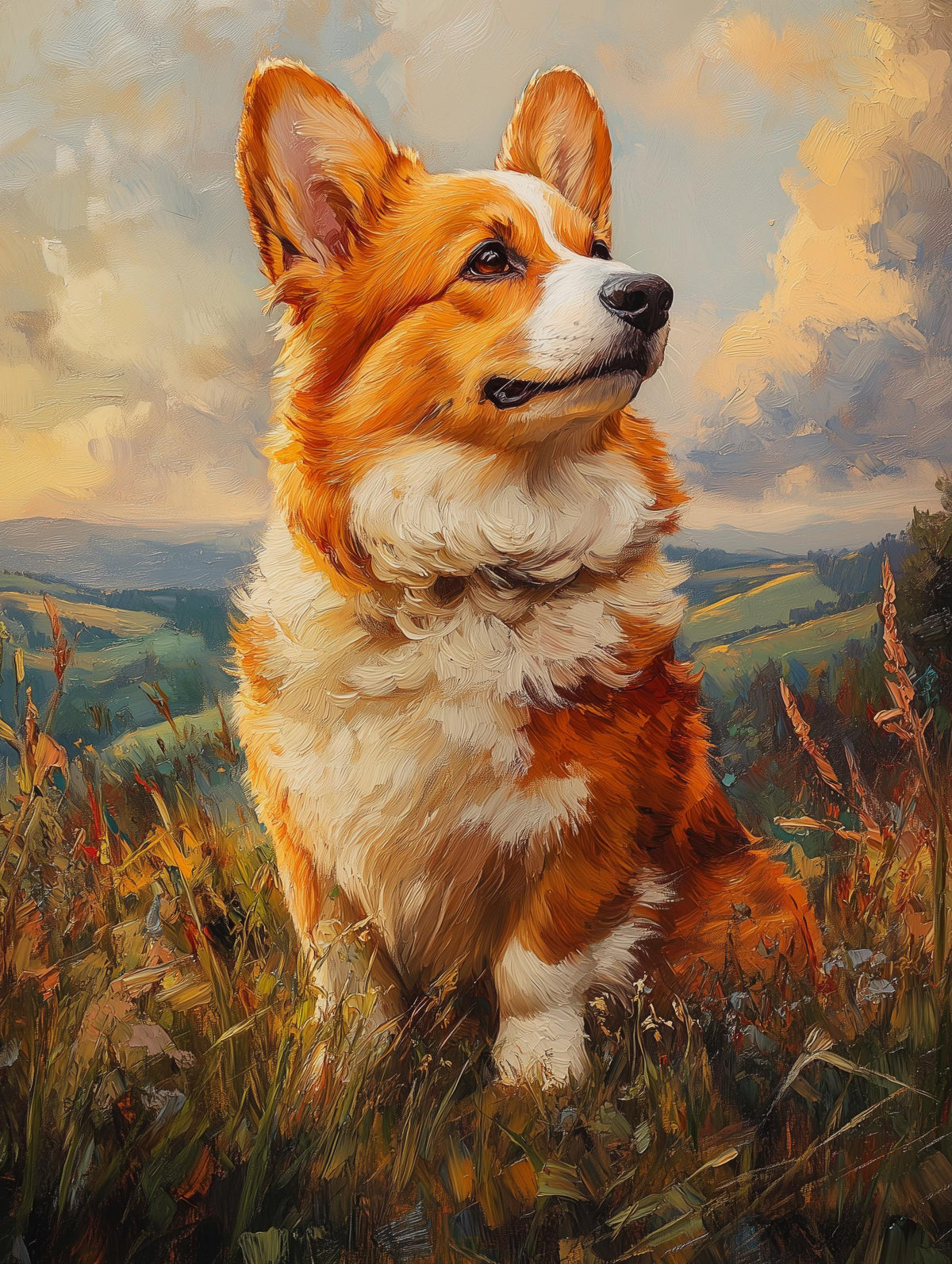 Painterly Corgi canvas print capturing the breed's bright, alert expression