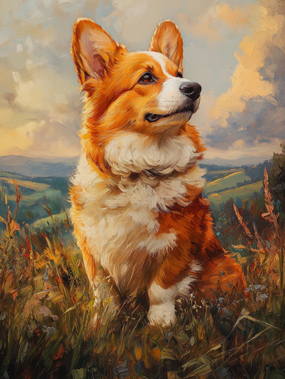 Painterly Corgi canvas print capturing the breed's bright, alert expression