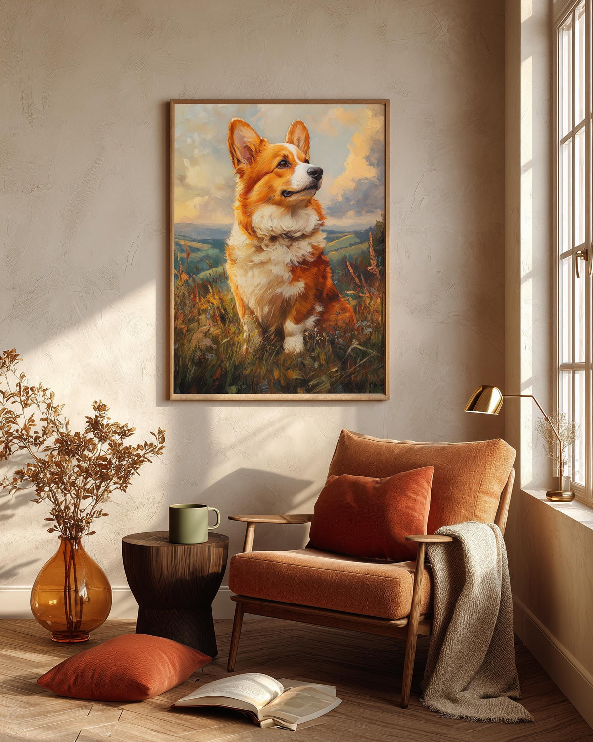 Welsh Corgi framed canvas hand-framed in solid wood, ready to hang